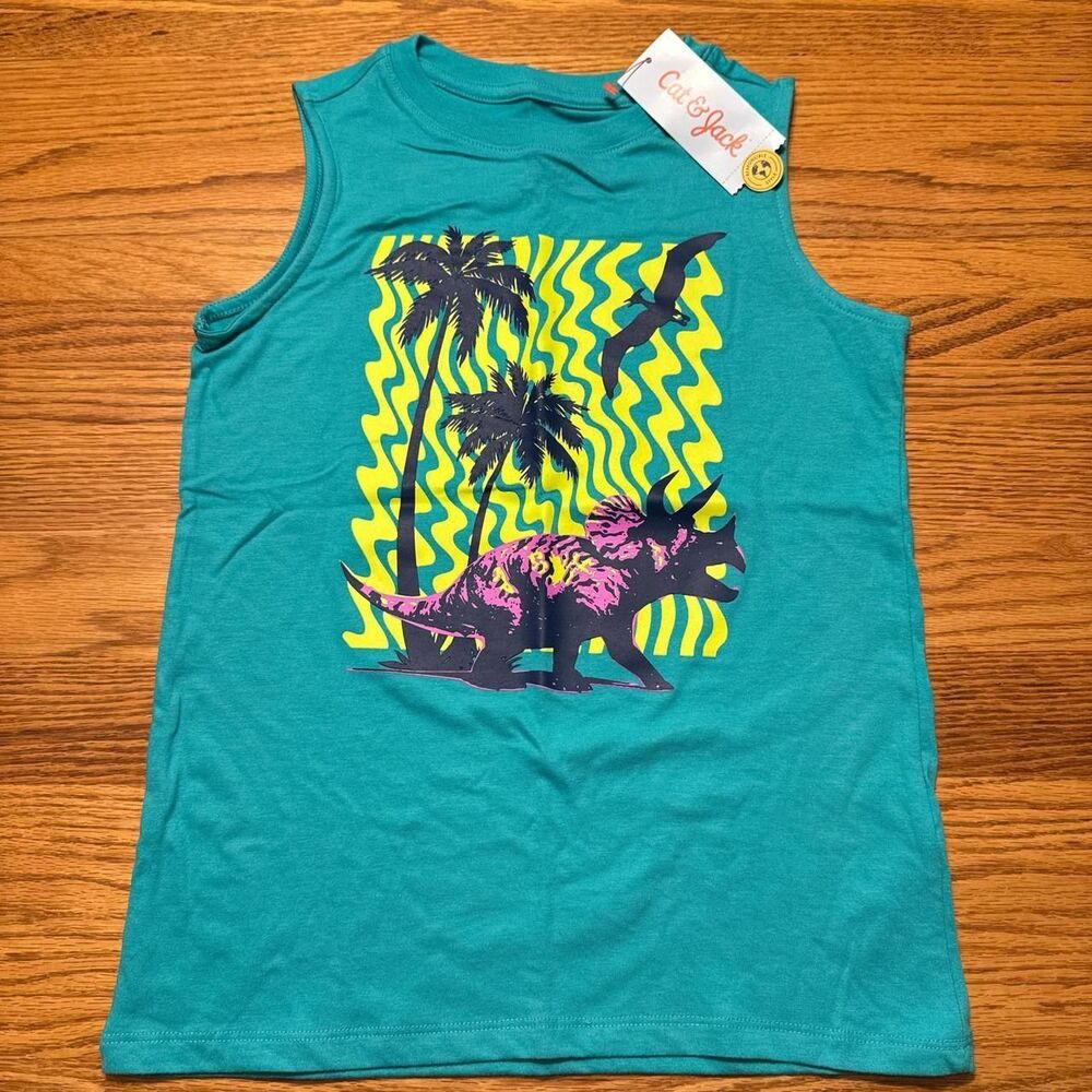 Green graphic dinosaur tank top boys medium